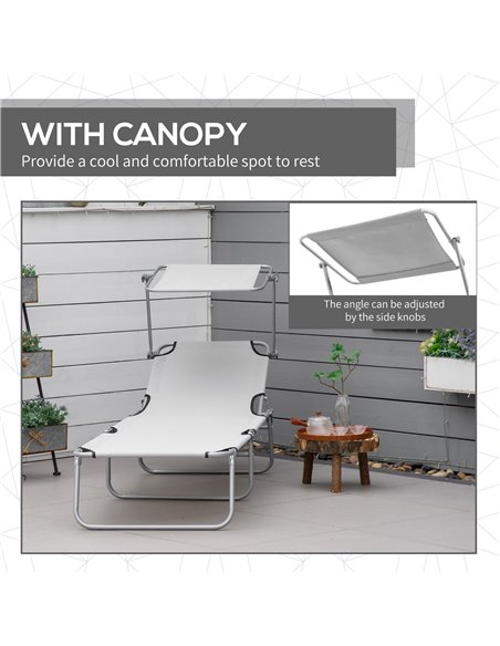 Outsunny Reclining Chair Folding Lounger Seat with Sun Shade Awning Beach Garden Outdoor Patio Recliner Adjustable, Light Grey 8 - pic 44730 | FastDaddyshop