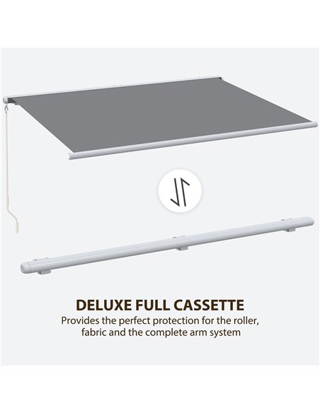 Outsunny 4 x 3 m Full Cassette Electric/Manual Retractable Awning, Sun Canopies for Patio Door Window with Remote Controller, Gr - pic 44738 | FastDaddyshop
