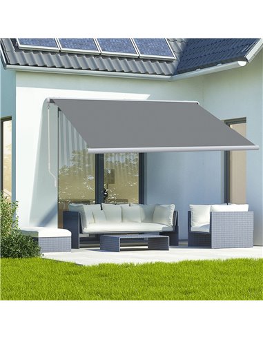Outsunny 4 x 3 m Full Cassette Electric/Manual Retractable Awning, Sun Canopies for Patio Door Window with Remote Controller, Gr