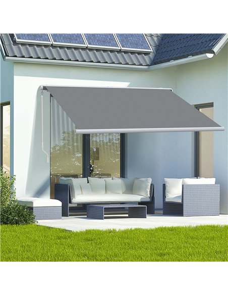 Outsunny 4 x 3 m Full Cassette Electric/Manual Retractable Awning, Sun Canopies for Patio Door Window with Remote Controller, Gr - pic 44741 | FastDaddyshop