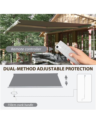 Outsunny 4 x 3 m Full Cassette Electric/Manual Retractable Awning with LED Light and Remote Controller, Sun Canopies for Patio D