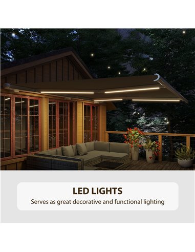 Outsunny 4 x 3 m Full Cassette Electric/Manual Retractable Awning with LED Light and Remote Controller, Sun Canopies for Patio D