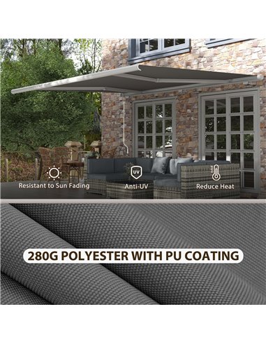Outsunny 4 x 3 m Full Cassette Electric/Manual Retractable Awning with LED Light and Remote Controller, Sun Canopies for Patio D