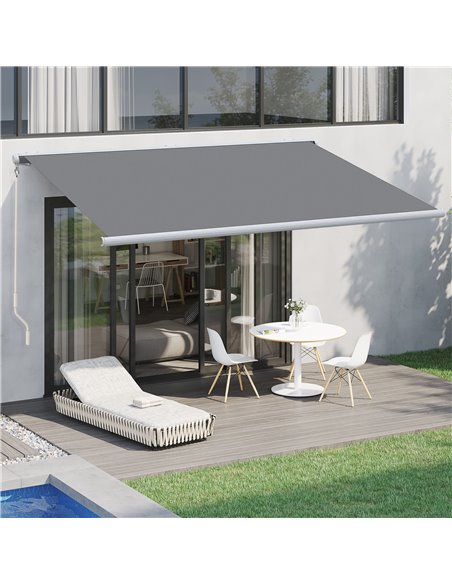 Outsunny 4 x 3 m Full Cassette Electric/Manual Retractable Awning with LED Light and Remote Controller, Sun Canopies for Patio D - pic 44751 | FastDaddyshop