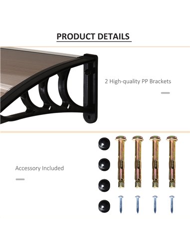 Outsunny Curved Window Door Canopy Aluminium Rigid Plastic Polycarbonate Fixed Outdoor Awning Modern Design UV Water Rain Resist