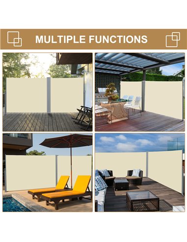 Outsunny Retractable Sun Side Awning Screen Fence Patio Garden Wall Balcony Screening Panel Outdoor Blind Privacy Divider (3x1.8