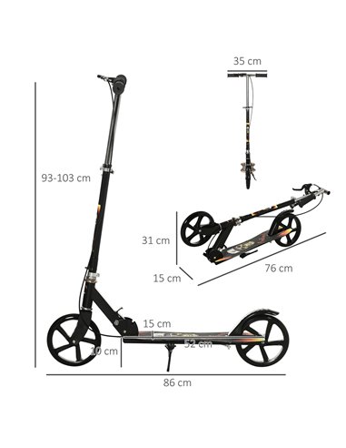 HOMCOM Kids Scooter, Toddler Foldable Kick Scooter with Adjustable Height Brake for Boys and Girls 7-14 Years, Black