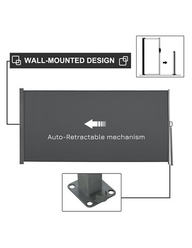 Outsunny Retractable Sun Side Awning Screen Fence Patio Garden Wall Balcony Screening Panel Outdoor Blind Privacy Divider (3x1.6