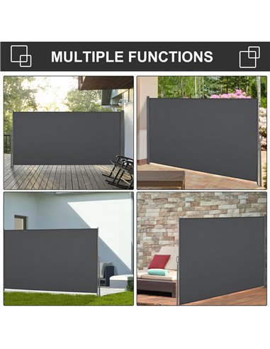 Outsunny Retractable Sun Side Awning Screen Fence Patio Garden Wall Balcony Screening Panel Outdoor Blind Privacy Divider (3x1.6