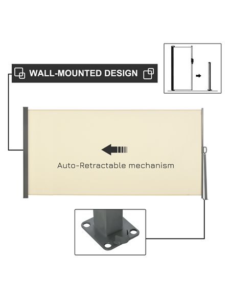 Outsunny 3x1.6M Retractable Sun Side Awning, Cream White 840-196V05CW - pic 44791 | FastDaddyshop