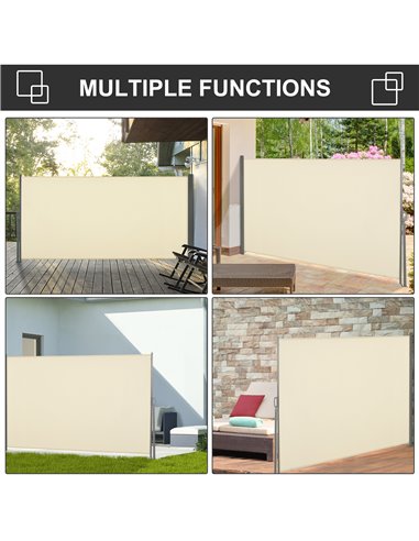 Outsunny Retractable Sun Side Awning Screen Fence Patio Garden Wall Balcony Screening Panel Outdoor Blind Privacy Divider (3x1.6