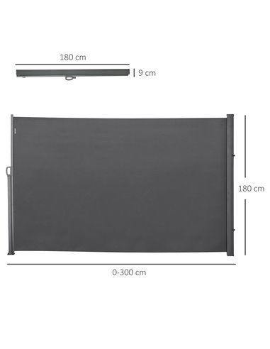 Outsunny 3x1.8M Retractable Sun Side Awning, Grey 840-196V04GY