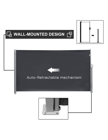 Outsunny Retractable Sun Side Awning Screen Fence Patio Garden Wall Balcony Screening Panel Outdoor Blind Privacy Divider (3x1.8 - pic 44800 | FastDaddyshop