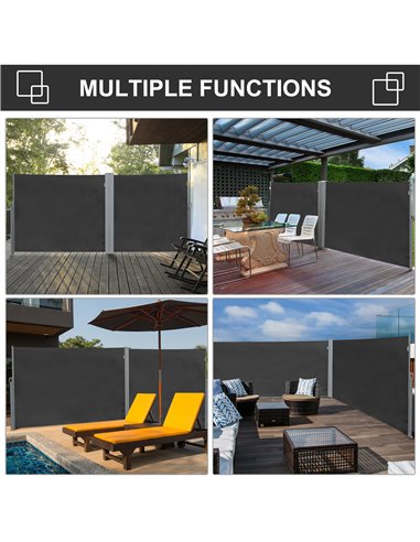 Outsunny Retractable Sun Side Awning Screen Fence Patio Garden Wall Balcony Screening Panel Outdoor Blind Privacy Divider (3x1.8