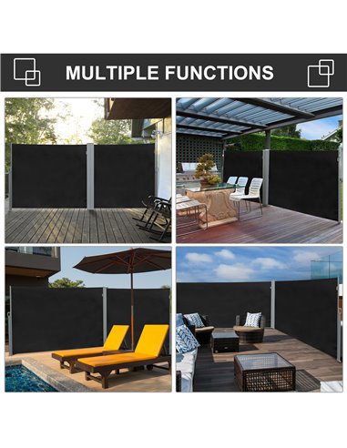 Outsunny Retractable Side Awning Screen Fence Patio Garden Wall Balcony Screening Panel Outdoor Blind Privacy Divider (3x1.8M, B