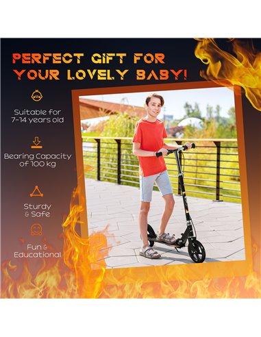 HOMCOM Kids Scooter, Toddler Foldable Kick Scooter with Adjustable Height Brake for Boys and Girls 7-14 Years, Black