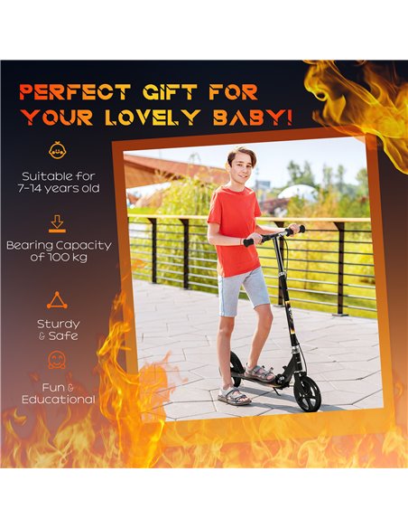HOMCOM Kids Scooter, Toddler Foldable Kick Scooter with Adjustable Height Brake for Boys and Girls 7-14 Years, Black - pic 4482 | FastDaddyshop