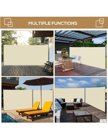 Outsunny 3 x 2m Retractable Sun Side Awning Screen Fence Patio Garden Wall Balcony Screening Panel Outdoor Blind Privacy Divider