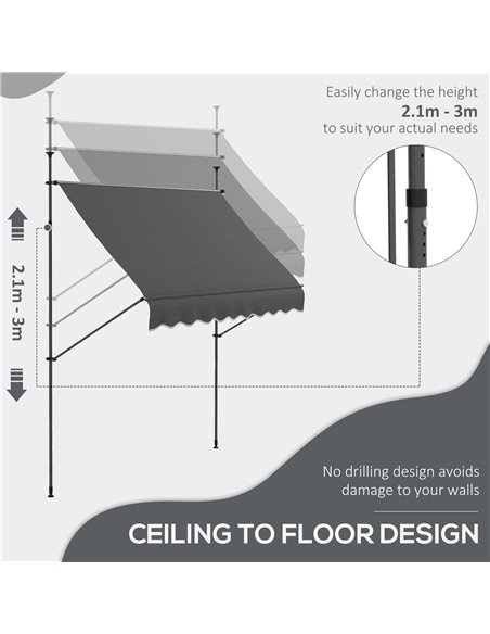 Outsunny 2.5 x 1.2m Retractable Awning, Free Standing Patio Sun Shade Shelter, UV Resistant, for Window and Door, Dark Grey 840- - pic 44845 | FastDaddyshop