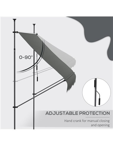Outsunny 2.5 x 1.2m Retractable Awning, Free Standing Patio Sun Shade Shelter, UV Resistant, for Window and Door, Dark Grey 840-