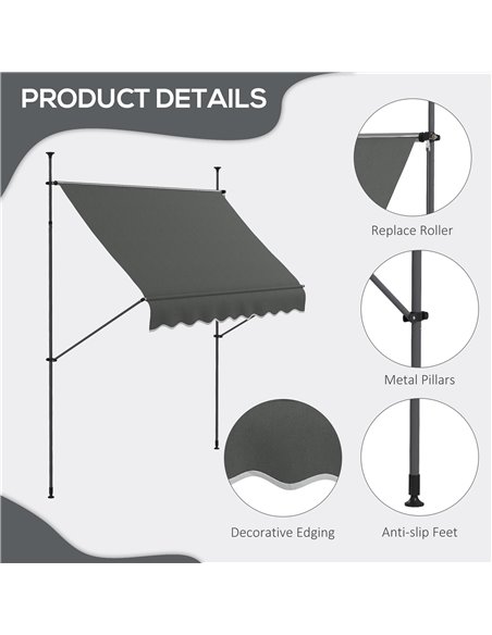 Outsunny 2.5 x 1.2m Retractable Awning, Free Standing Patio Sun Shade Shelter, UV Resistant, for Window and Door, Dark Grey 840- - pic 44848 | FastDaddyshop