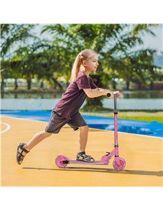 HOMCOM Kids Scooter with Lights, Music, Adjustable Height, Folding Frame, LED Wheels, for 3-7 Years Old, Pink