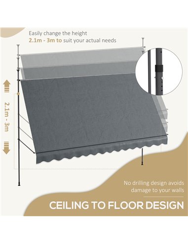 Outsunny 3.5 x 1.2m Retractable Awning, Free Standing Patio Sun Shade Shelter, UV Resistant, for Window and Door, Dark Grey 840-