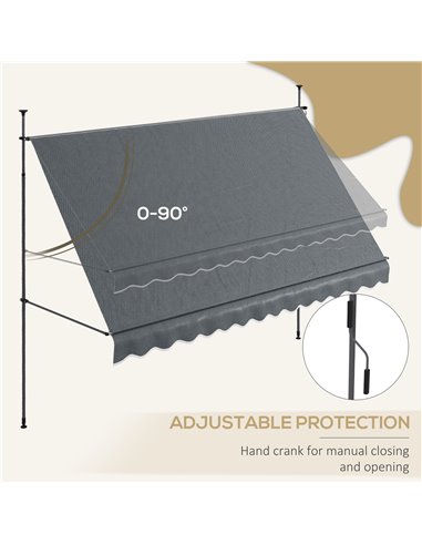 Outsunny 3.5 x 1.2m Retractable Awning, Free Standing Patio Sun Shade Shelter, UV Resistant, for Window and Door, Dark Grey 840-