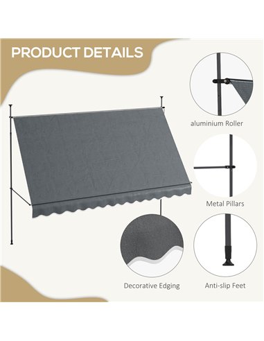 Outsunny 3.5 x 1.2m Retractable Awning, Free Standing Patio Sun Shade Shelter, UV Resistant, for Window and Door, Dark Grey 840-