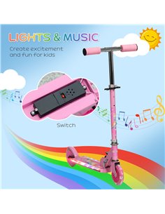 HOMCOM Kids Scooter with Lights, Music, Adjustable Height, Folding Frame, LED Wheels, for 3-7 Years Old, Pink 2