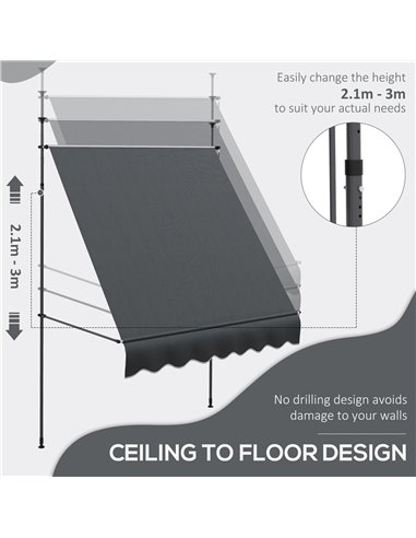 Outsunny 2 x 1.2m Retractable Awning, Free Standing Patio Sun Shade Shelter, UV Resistant, for Window and Door, Dark Grey 840-26