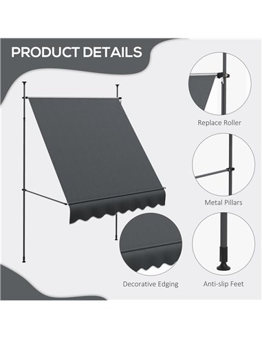 Outsunny 2 x 1.2m Retractable Awning, Free Standing Patio Sun Shade Shelter, UV Resistant, for Window and Door, Dark Grey 840-26