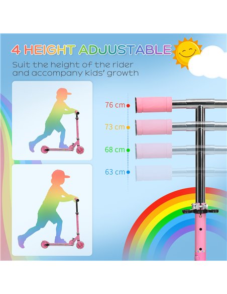 HOMCOM Kids Scooter with Lights, Music, Adjustable Height, Folding Frame, LED Wheels, for 3-7 Years Old, Pink - pic 4487 | FastDaddyshop