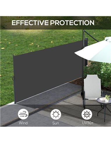 Outsunny Retractable Side Awning, Outdoor Privacy Screen for Garden, Hot Tub, Balcony, Terrace, Pool, 400 x 180cm, Black 840-258