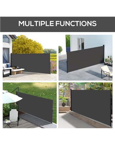 Outsunny Retractable Side Awning, Outdoor Privacy Screen for Garden, Hot Tub, Balcony, Terrace, Pool, 400 x 180cm, Black 840-258