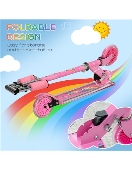 HOMCOM Kids Scooter with Lights, Music, Adjustable Height, Folding Frame, LED Wheels, for 3-7 Years Old, Pink - pic 4488 | FastDaddyshop
