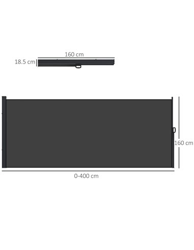 Outsunny 400 x 160cm Retractable Side Awning, Black 840-258V00BK
