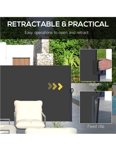 Outsunny Retractable Side Awning, Outdoor Privacy Screen for Garden, Hot Tub, Balcony, Terrace, Pool, 400 x 160cm, Black 840-258