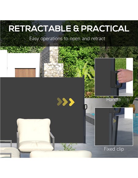 Outsunny Retractable Side Awning, Outdoor Privacy Screen for Garden, Hot Tub, Balcony, Terrace, Pool, 400 x 160cm, Black 840-258 - pic 44882 | FastDaddyshop
