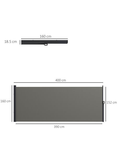 Outsunny 400 x 160cm Retractable Side Awning, Dark Grey 840-258V00CG - pic 44889 | FastDaddyshop