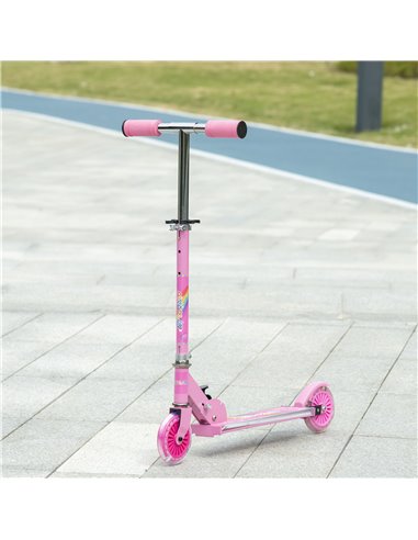 HOMCOM Kids Scooter with Lights, Music, Adjustable Height, Folding Frame, LED Wheels, for 3-7 Years Old, Pink