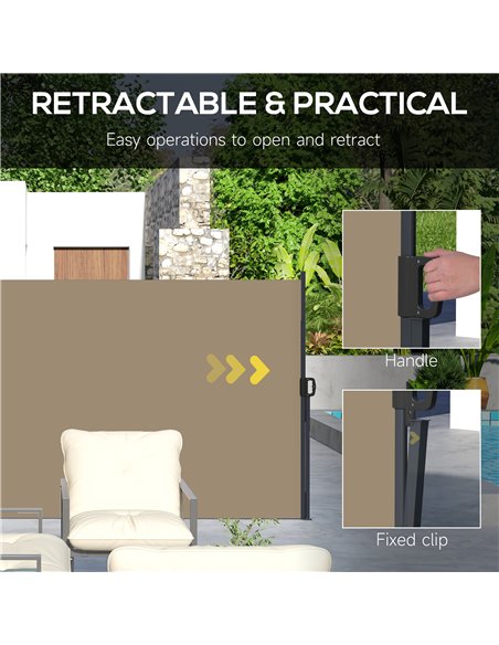 Outsunny Retractable Side Awning, Outdoor Privacy Screen for Garden, Hot Tub, Balcony, Terrace, Pool, 400 x 160cm, Khaki 840-258 - pic 44909 | FastDaddyshop
