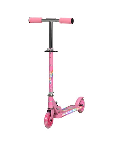 HOMCOM Kids Scooter with Lights, Music, Adjustable Height, Folding Frame, LED Wheels, for 3-7 Years Old, Pink