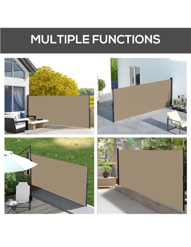 Outsunny Retractable Side Awning, Outdoor Privacy Screen for Garden, Hot Tub, Balcony, Terrace, Pool, 400 x 160cm, Khaki 840-258