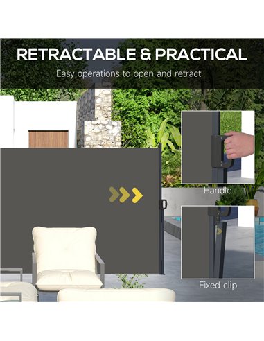 Outsunny Retractable Side Awning, Outdoor Privacy Screen for Garden, Hot Tub, Balcony, Terrace, Pool, 400 x 180cm, Dark Grey 840