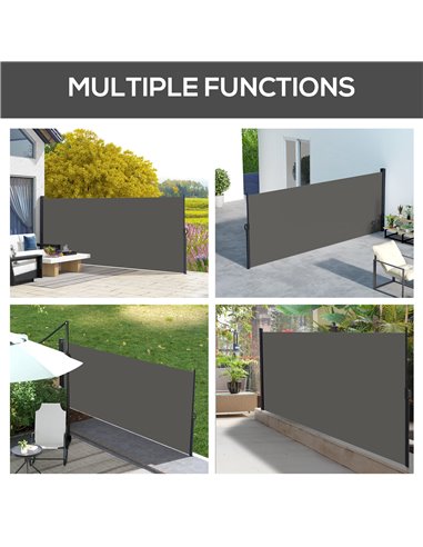 Outsunny Retractable Side Awning, Outdoor Privacy Screen for Garden, Hot Tub, Balcony, Terrace, Pool, 400 x 180cm, Dark Grey 840