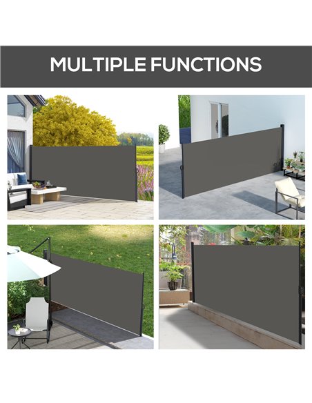 Outsunny Retractable Side Awning, Outdoor Privacy Screen for Garden, Hot Tub, Balcony, Terrace, Pool, 400 x 180cm, Dark Grey 840 - pic 44920 | FastDaddyshop