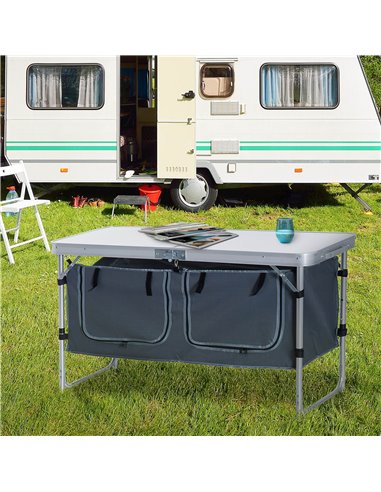 Outsunny Adjustable Aluminum Picnic Table-Pebbles White 01-0904