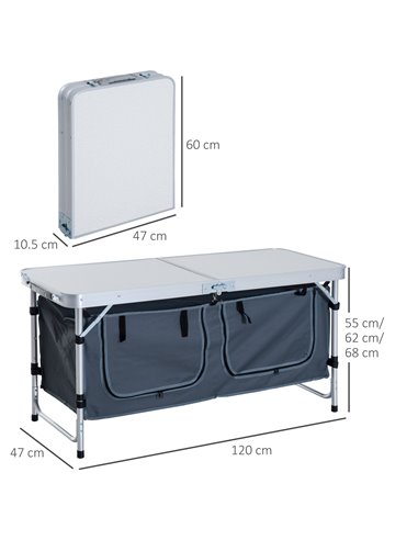 Outsunny Adjustable Aluminum Picnic Table-Pebbles White 01-0904