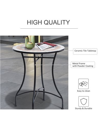 Outsunny 60cm Mosaic Round Bistro Table Side Bar Table Patio Garden Table Outdoor Balcony Furniture 84B-254